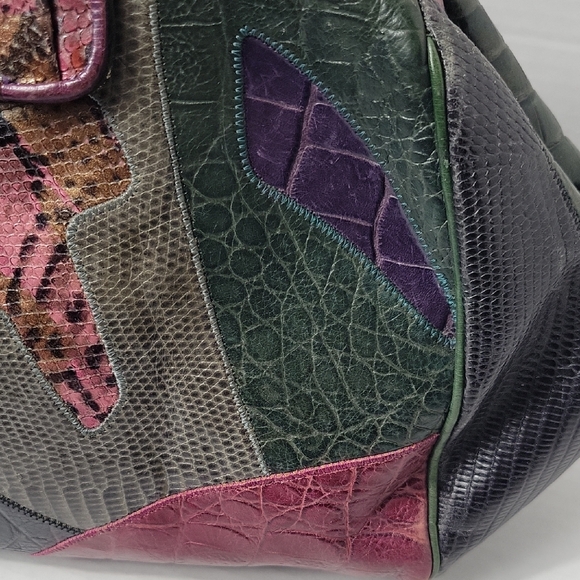 Vintage Sharif Multicolor Leather Satchel in Green, Purple and Burgundy - Picture 3 of 14